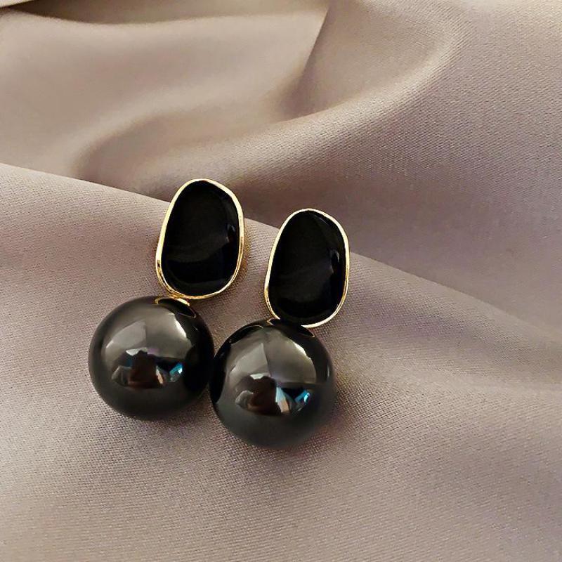 Pearl Earring Stud - แบรนด์ใหญ่สูง Class Noble Pearl ต่างหูผู้หญิงสีขาวสีชมพูสีเทาสีดำ Pearl