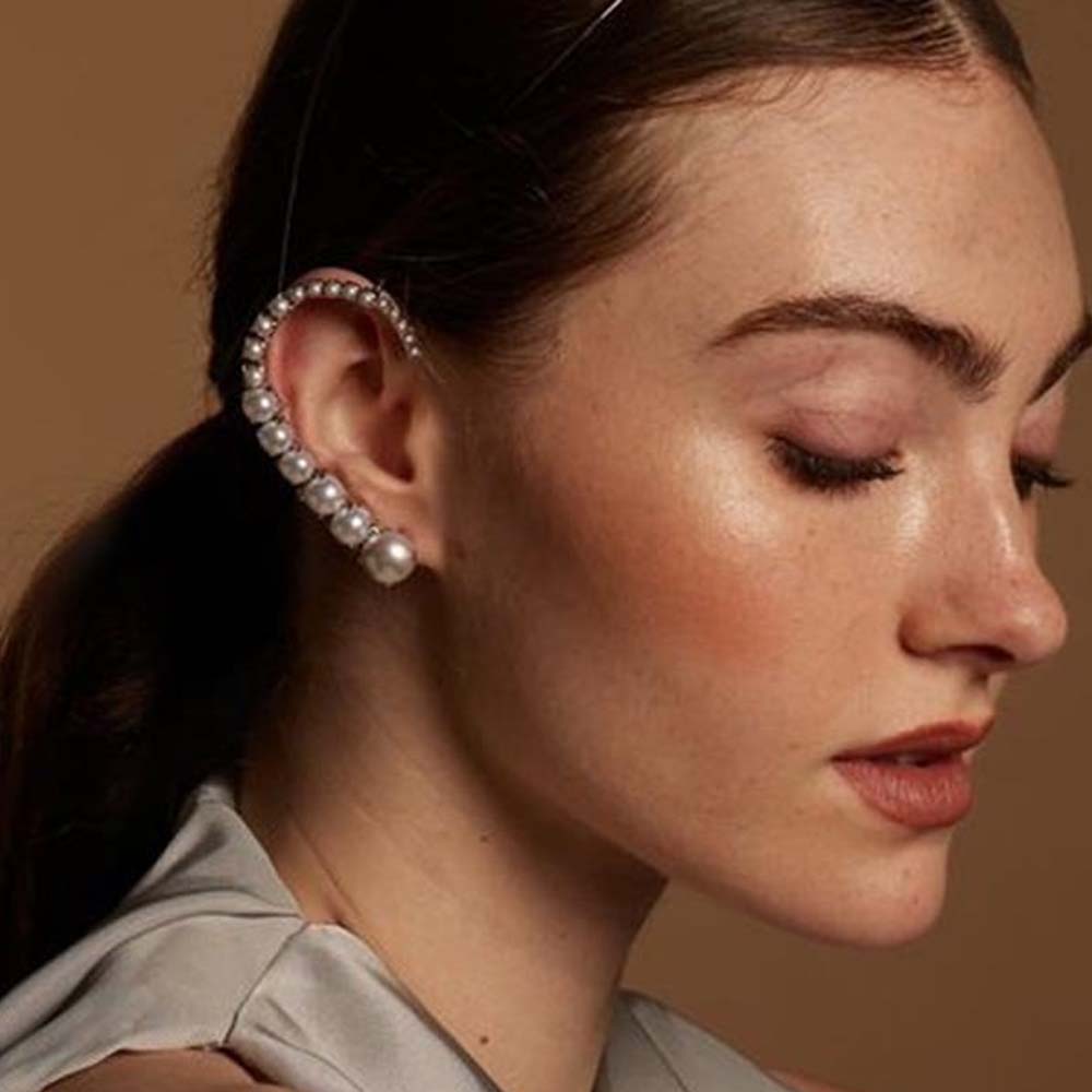 Pearl Earring Stud - Stonefans คลิปหูไข่มุกแบบไม่ต้องเจาะ, เข็มขัดสไตล์วินเทจหรูหราเครื่องประดับแฟชั่นตัดหูเจ้าสาวต่างหูแบบหนีบสตั๊ด