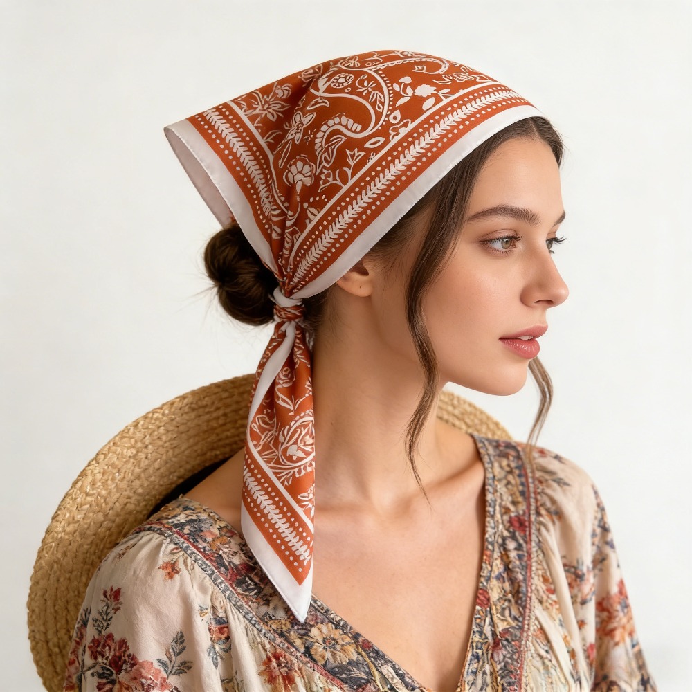 Scarf Silk Neck - ผ้าพันคอไหมพิมพ์ลายเม็ดมะม่วงหิมพานต์ 1 ผืน ผ้าพันคอสี่เหลี่ยม ผ้าคลุมไหล่คุณภาพสูง ผ้าพันคอผืนเล็ก