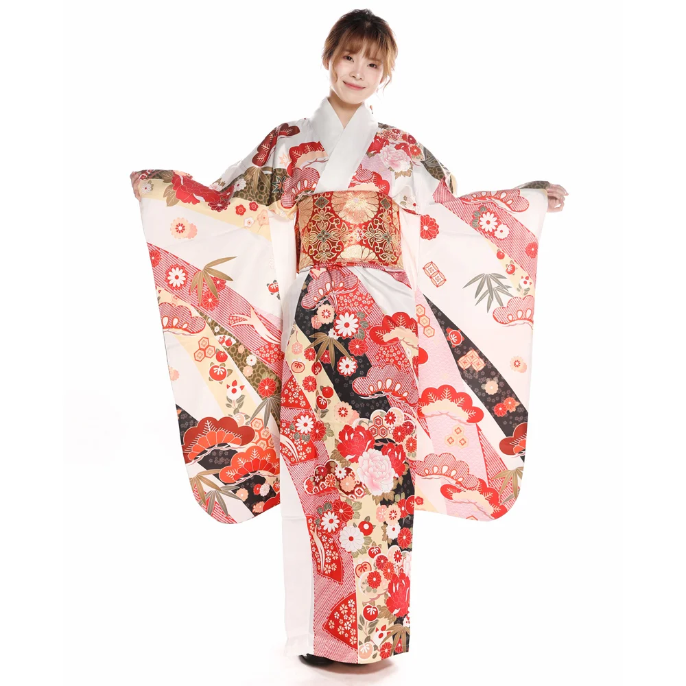 Japanese Women Formal Wear - ผู้หญิงญี่ปุ่นแบบดั้งเดิมอย่างเป็นทางการ Furisode กิโมโนเทศกาลดอกไม้ยูกาตะคอสเพลย์สวมเวทีการแสดงชุด