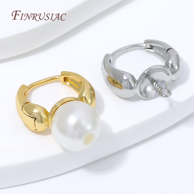 Pearl Earring Stud - ต่างหูแบบห่วงชุบทอง 18K รูปทรงหยดน้ำ พร้อมตัวล็อกแบบมุก, ต่างหูทองเหลืองสำหรับมุกเจาะครึ่งเม็ด สำหรับงาน