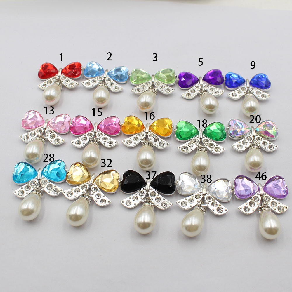 Pearl Earring Stud - ขายตรงชุด 5 ชิ้น/เซ็ต โบว์ประดับเพชรโลหะผสมเงิน วัสดุมุกทรงหยดน้ำ สำหรับทำหมวก