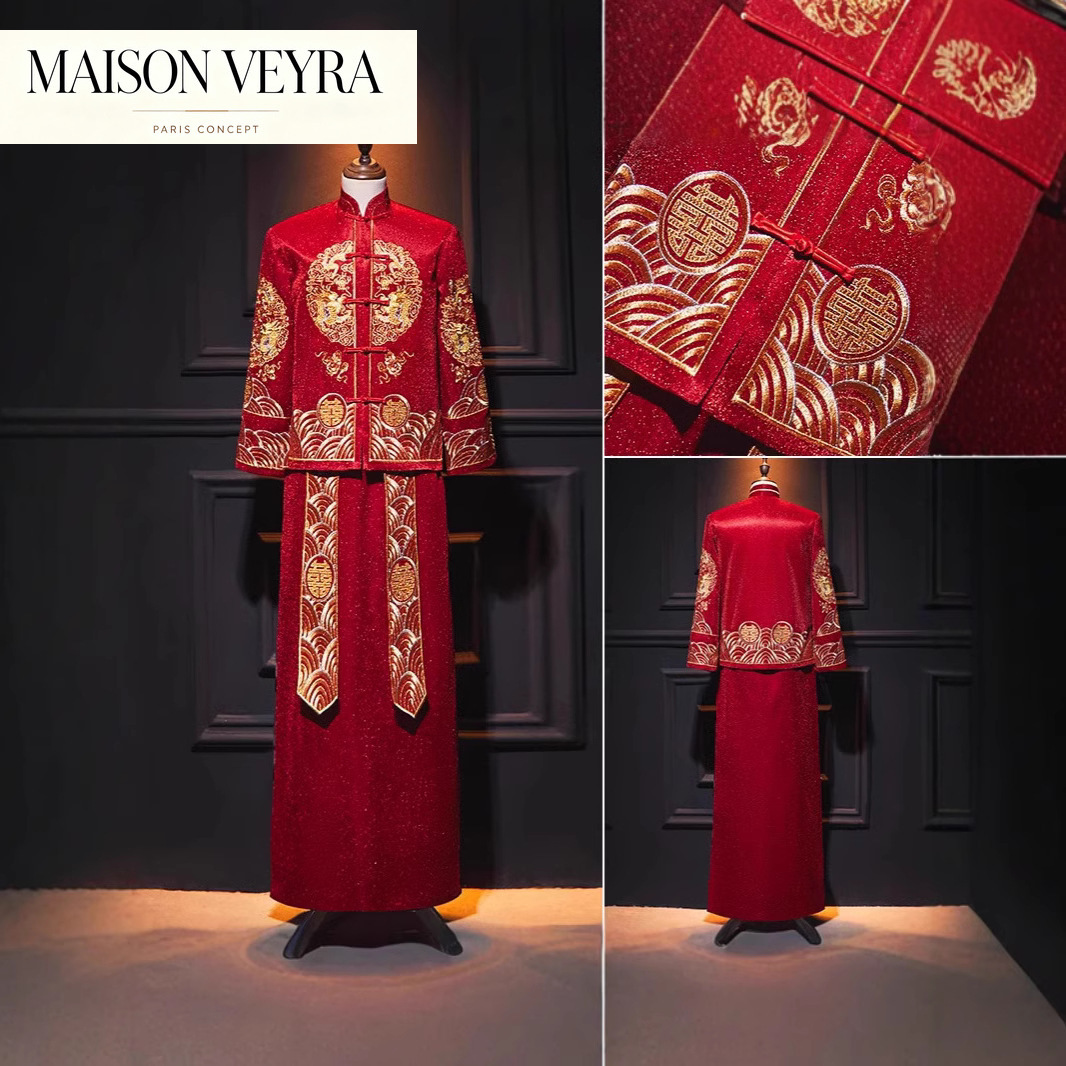 Women'S Formal Traditional Wear - ชุดแต่งงานจีนสไตล์ซิวเหอสำหรับผู้ชาย ชุดเจ้าบ่าวโบราณ พร้อมชุดพิธีกราบไหว้ ชุดถังสูท ชุดทางการสำหรับผู้ชาย