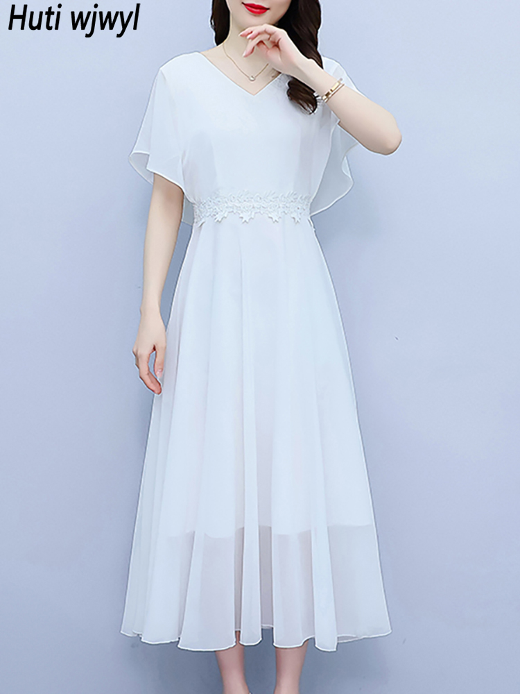 Formal Wear Gowns For Women - ชุดเดรสงานพรอมสุดชิคสำหรับผู้หญิงชุดชุดเดรสลำลองสำหรับชายหาดแขนผีเสื้อผ้าชีฟองสีขาว2024สง่างามฤดูร้อนสีดำ