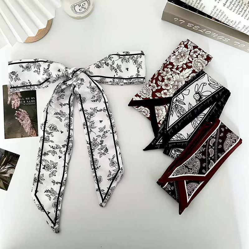 Scarf Silk Neck - ผ้าพันคอไหมแฟชั่นหรูหราสำหรับผู้หญิง ผ้าพันคอไหมยาว ผ้าพันคอไหมผืนเล็ก ผ้าพันคอผูกผม ผ้าพันคอผูกกระเป๋า ผ้าพันคอผูกผมลายดอกไม้