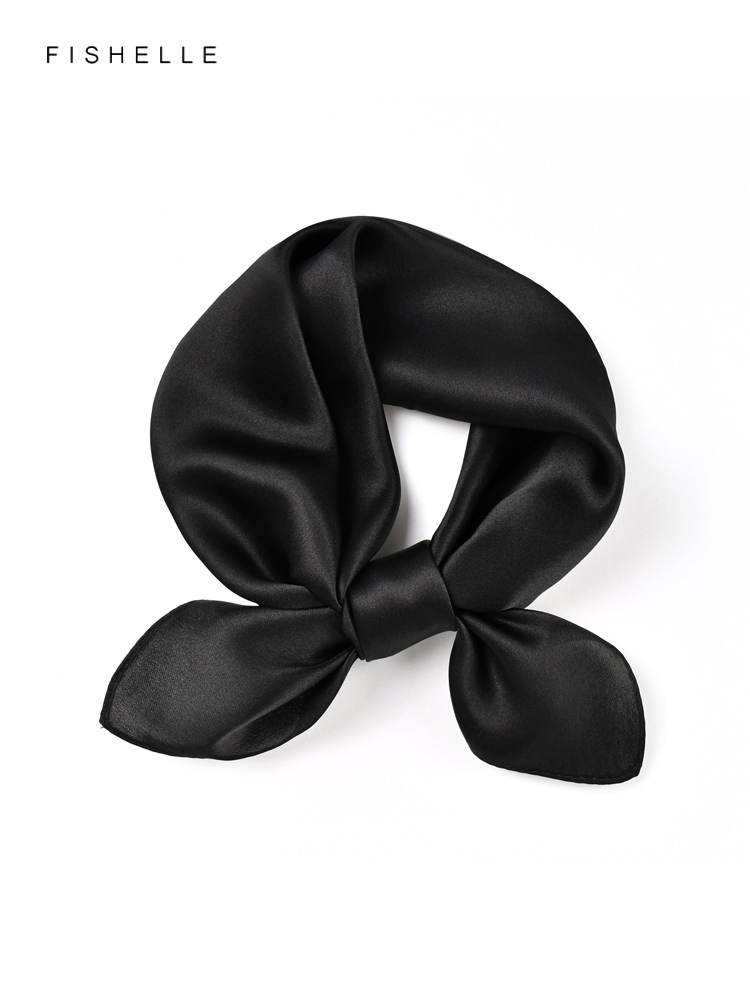 Scarf Silk Neck - สีทึบสีดำบริสุทธิ์ Syal Sutra Headscarf ผ้าเช็ดหน้าเลดี้ผ้าพันคอ Foulard