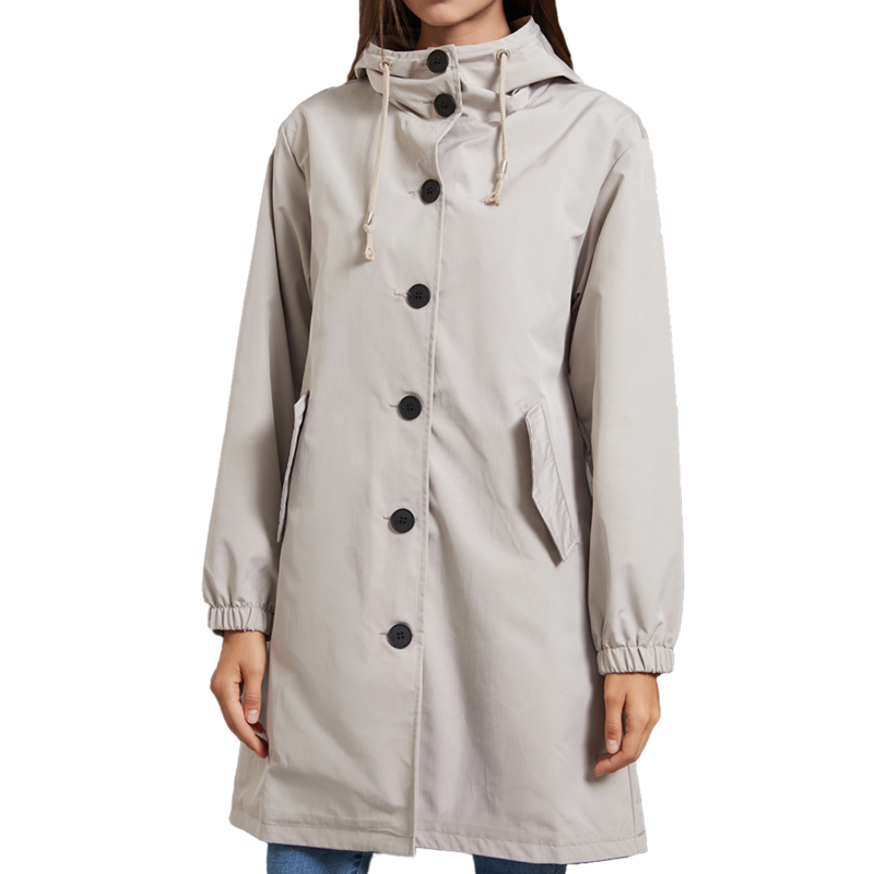 Trench Coat Formal - เสื้อโค้ทยาวมีฮู้ดสำหรับผู้หญิง แจ็คเก็ตกันลมสีพื้น มีกระเป๋า สไตล์ลำลอง แฟชั่นเสื้อคลุมกันลม