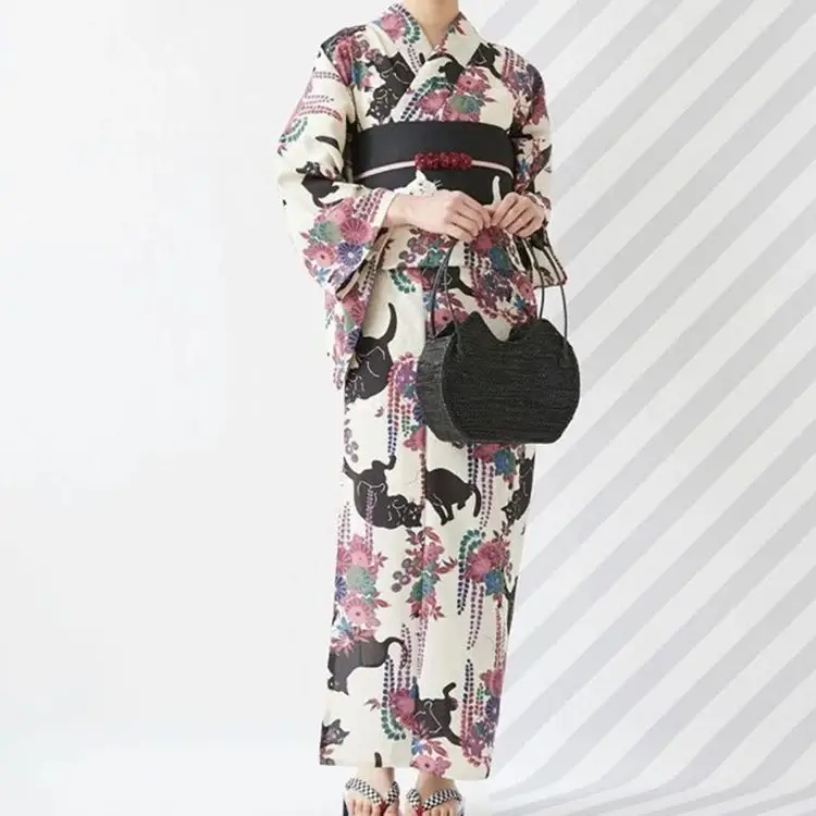 Women'S Formal Traditional Wear - ชุดกิโมโนญี่ปุ่นแบบดั้งเดิมผู้หญิงคอสเพลย์เสื้อผ้าชุดฤดูร้อนวินเทจอย่างเป็นทางการสวมใส่แมวพิมพ์ Yukata Robe 2025 ขายร้อน