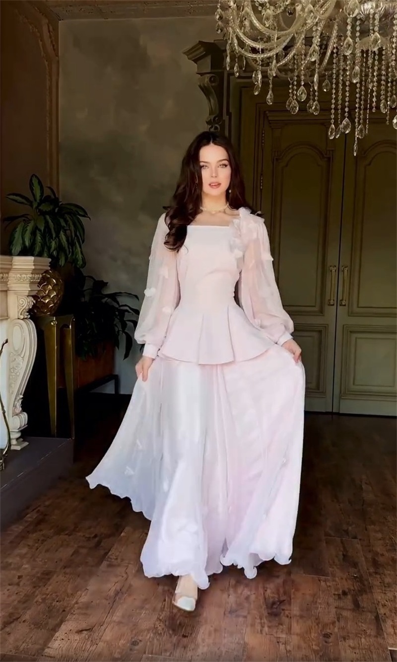 Formal Wear Gowns For Women - ชุดสูทกระโปรงผู้หญิงสไตล์อาหรับ 2 ชิ้น เสื้อเบลเซอร์+ชุดราตรี แต่งลูกไม้ดอกไม้ 3
