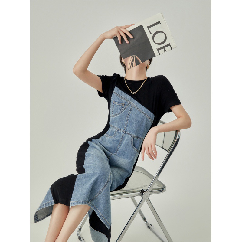 DENIM ชุดผู้หญิงชุดยาวรอบคอแขน - Formal Wear Gowns For Women บทวิจารณ์และราคา