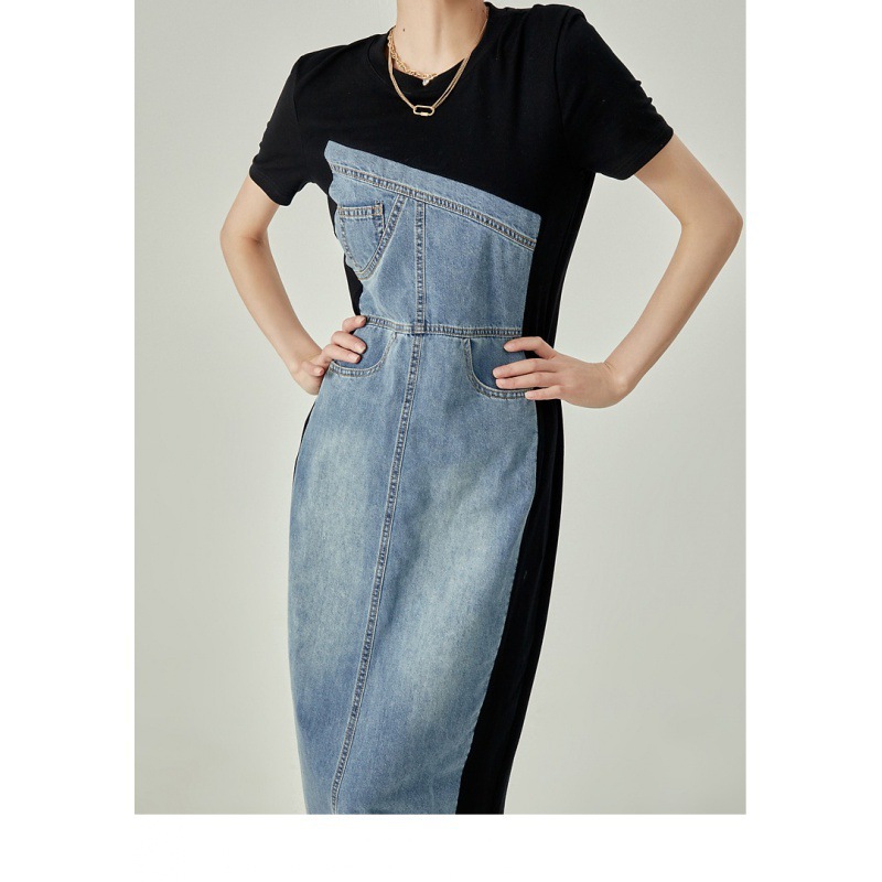 DENIM ชุดผู้หญิงชุดยาวรอบคอแขน - Formal Wear Gowns For Women บทวิจารณ์และราคา