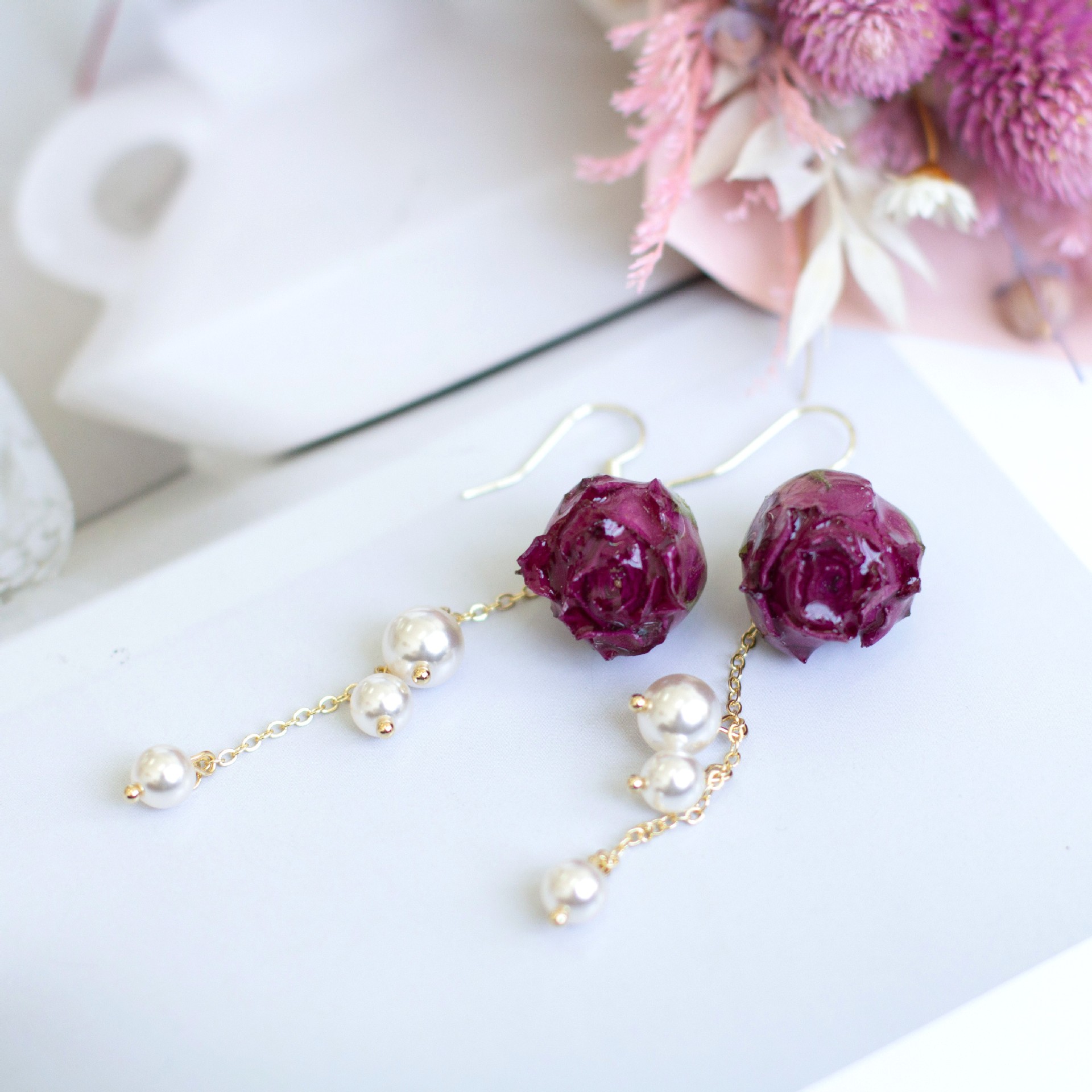 ต่างหูพู่ประดับมุกดอกกุหลาบนิร - Pearl Earring Stud บทวิจารณ์และราคา