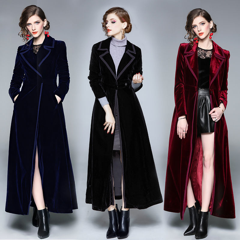 กํามะหยี่สีทองยาว Windbreaker  - Trench Coat Formal บทวิจารณ์และราคา