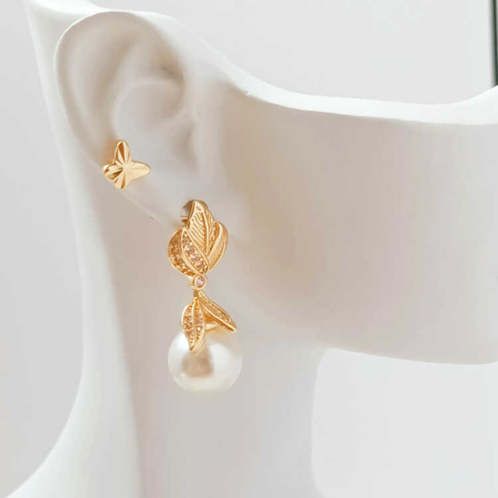 ต่างหูแบบติดหูทำมือ รูปดอกแมกโ - Pearl Earring Stud บทวิจารณ์และราคา