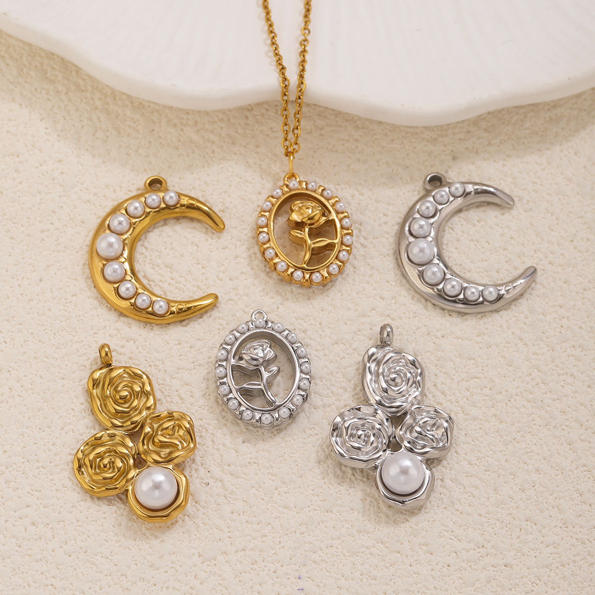 จี้รูปพระจันทร์และดอกกุหลาบประ - Pearl Earring Stud บทวิจารณ์และราคา