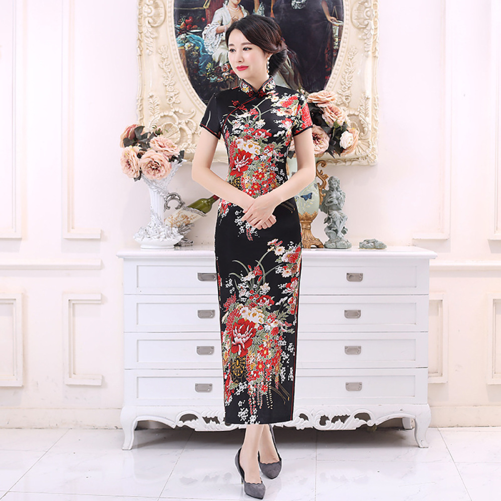 ชุดกี่เพ้าผ้าซาตินคลาสสิกพิมพ์ - Formal Wear Gowns For Women บทวิจารณ์และราคา